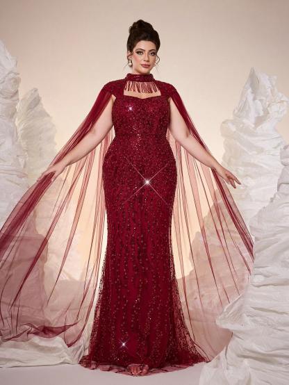 Leely Women's Elegant Sweetheart Cloak Sleeve Lace A-Line Dress