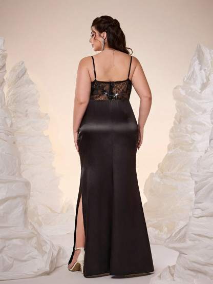 Leely Plus Women's Elegant Spaghetti Straps Sleeveless Mermaid Dress