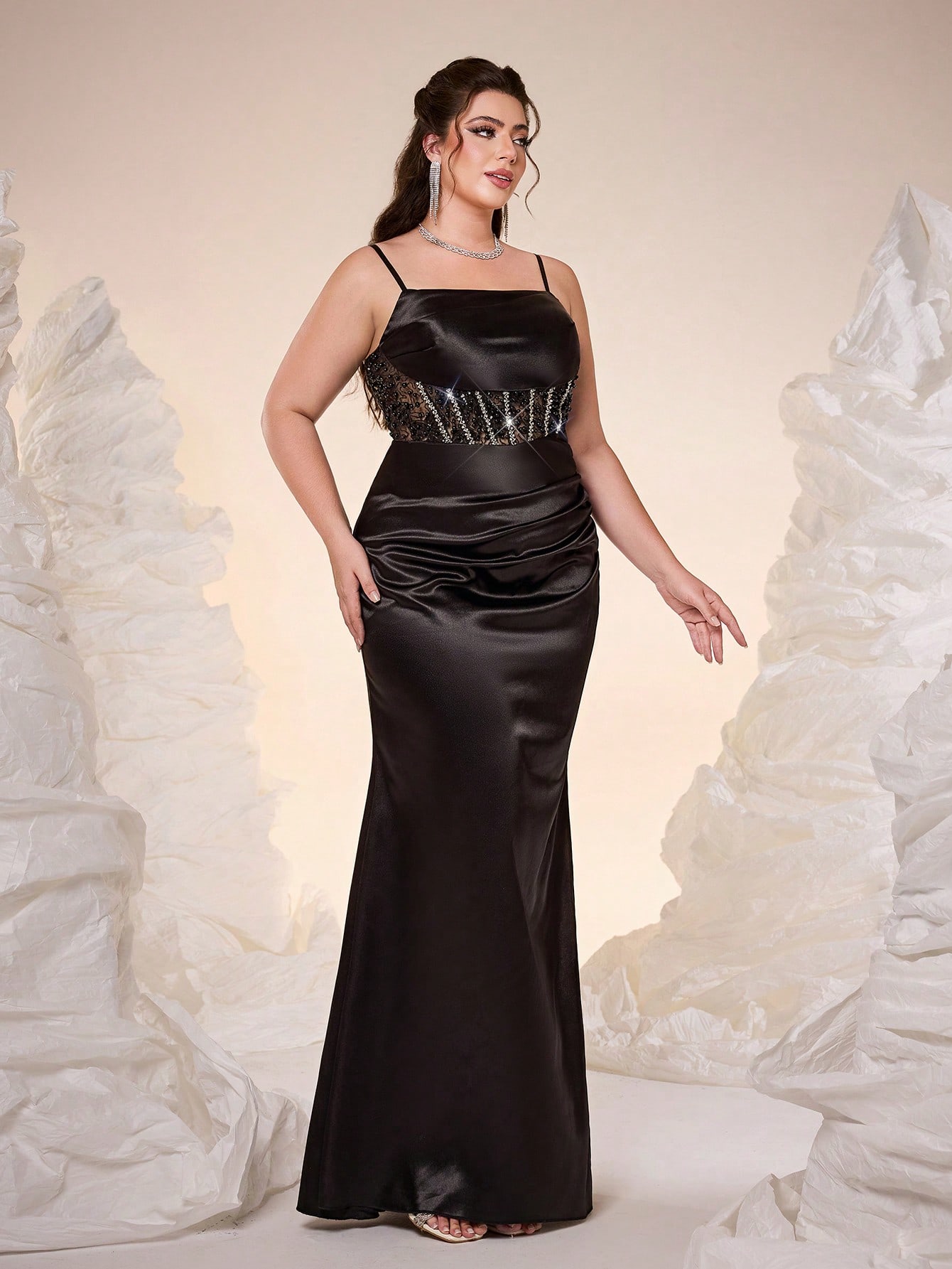 Leely Plus Women's Elegant Spaghetti Straps Sleeveless Mermaid Dress