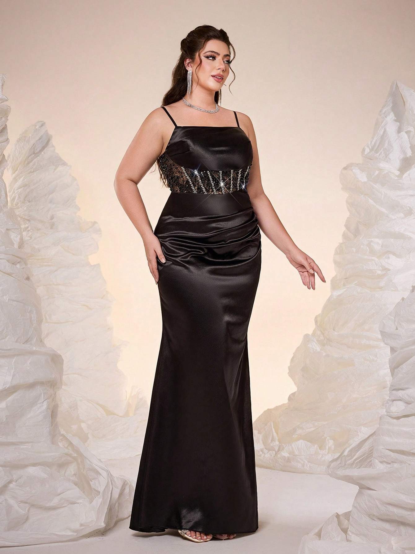 Leely Plus Women's Elegant Spaghetti Straps Sleeveless Mermaid Dress