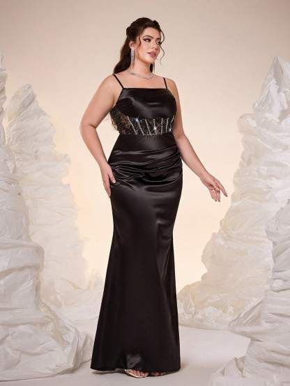 Leely Plus Women's Elegant Spaghetti Straps Sleeveless Mermaid Dress