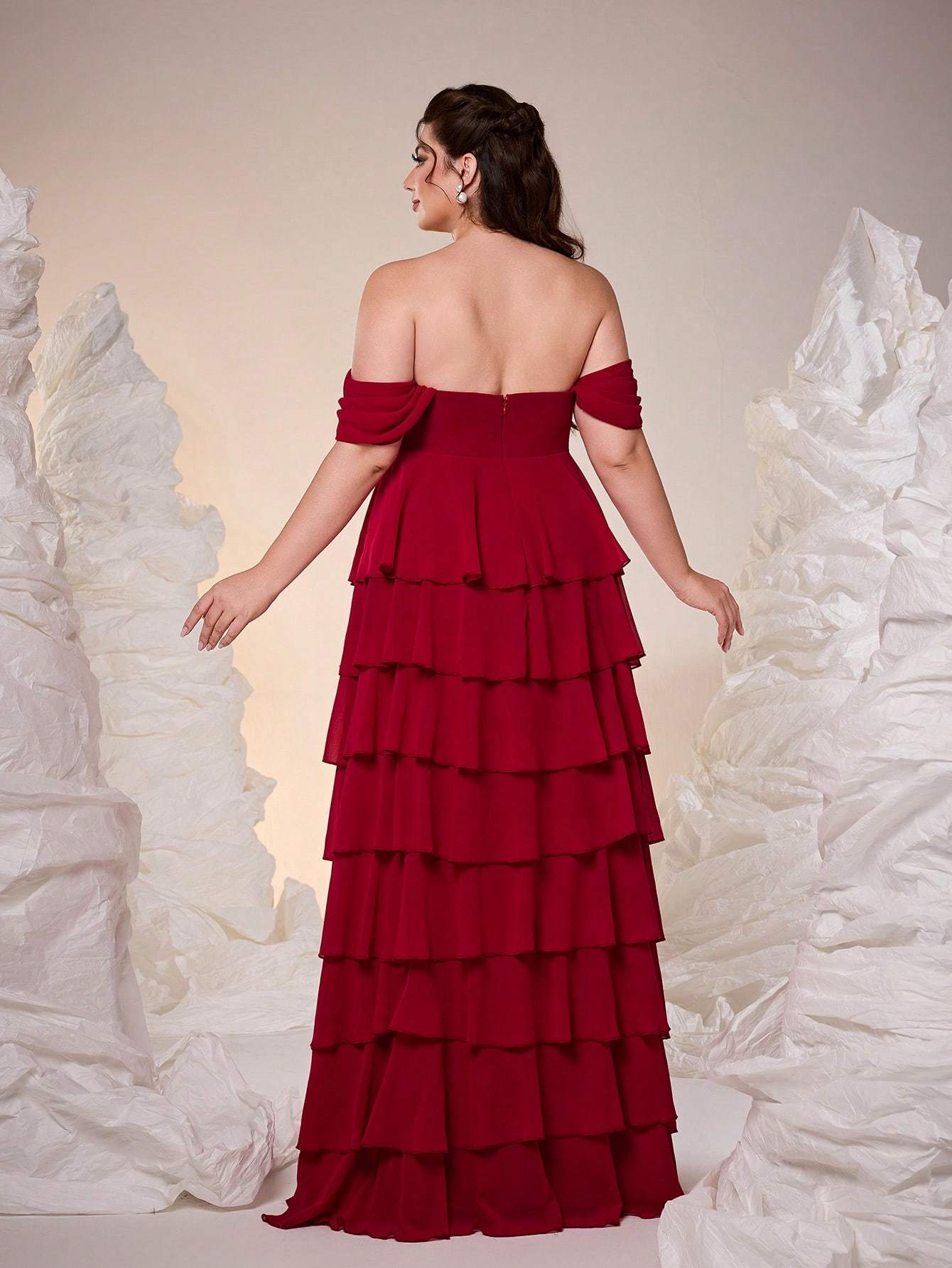 Leely Plus Women's Elegant Off The Shoulder Sleeveless Party Dresses
