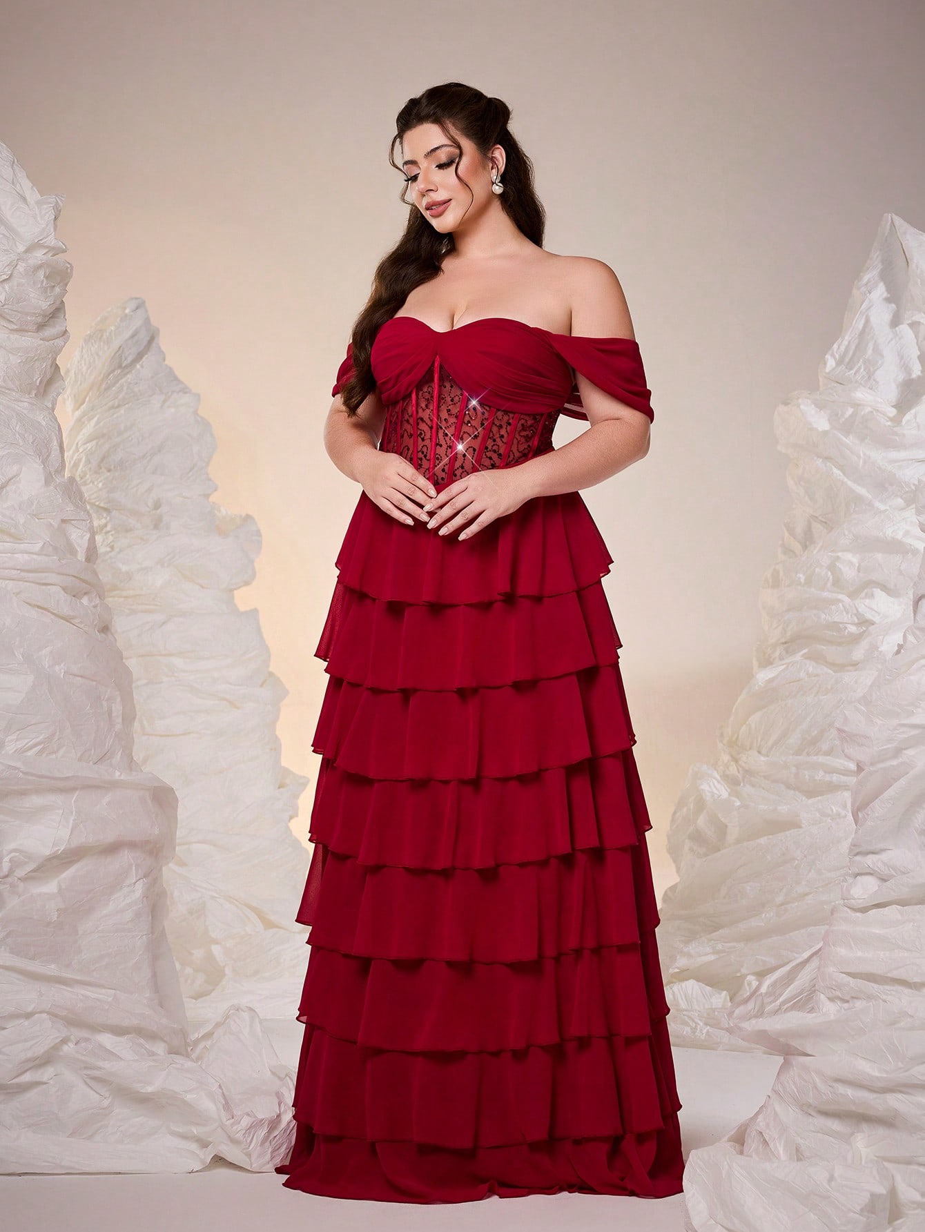 Leely Plus Women's Elegant Off The Shoulder Sleeveless Party Dresses