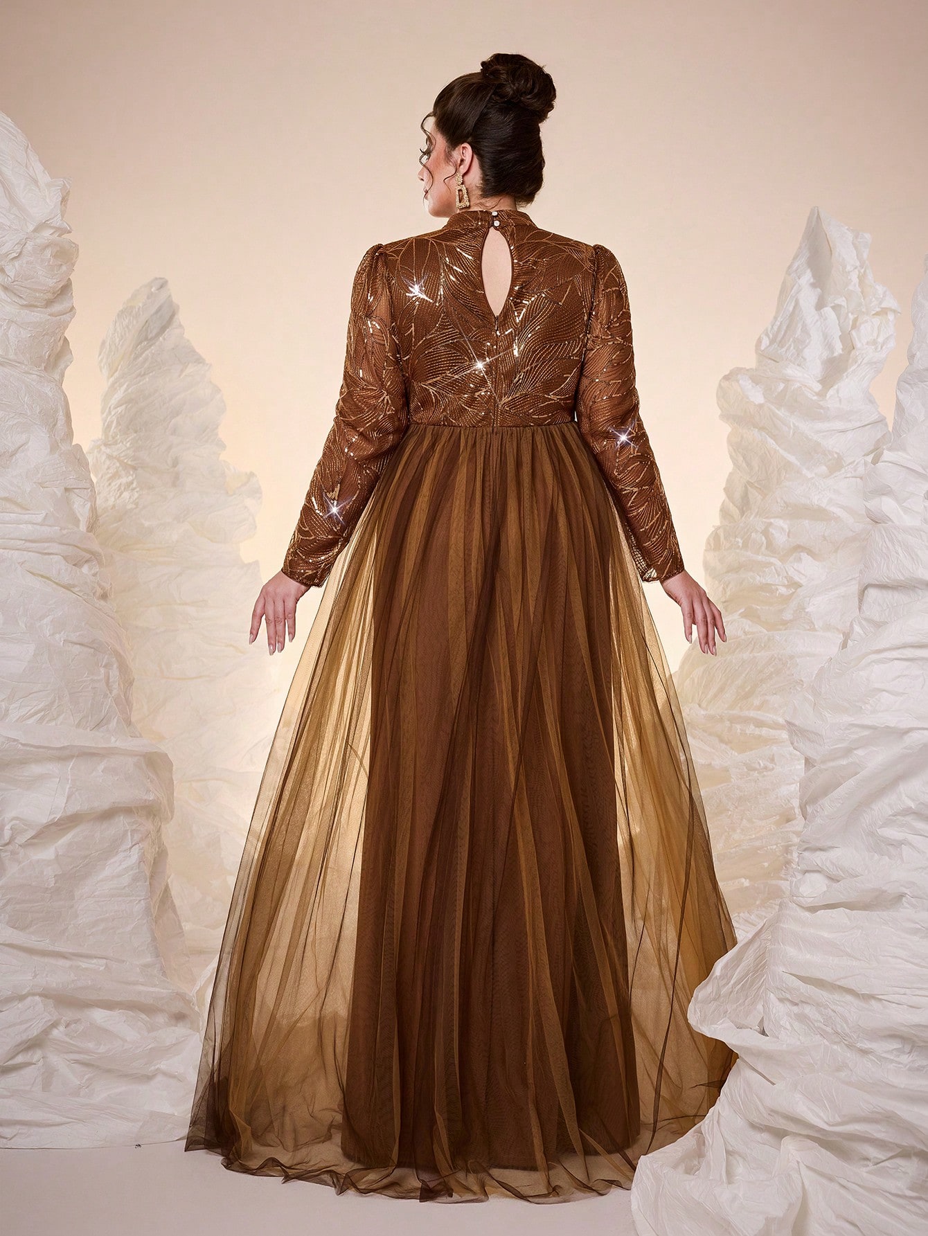 Leely Plus Women's Elegant High Neck Long Sleeve Party Dresses