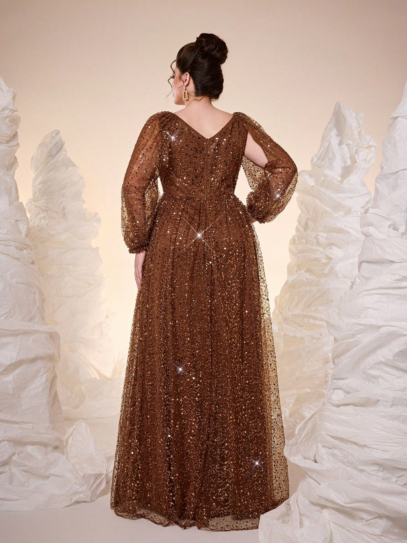 [Copy]Leely Plus Women's Elegant V Neck Bishop Sleeve Party Dresses