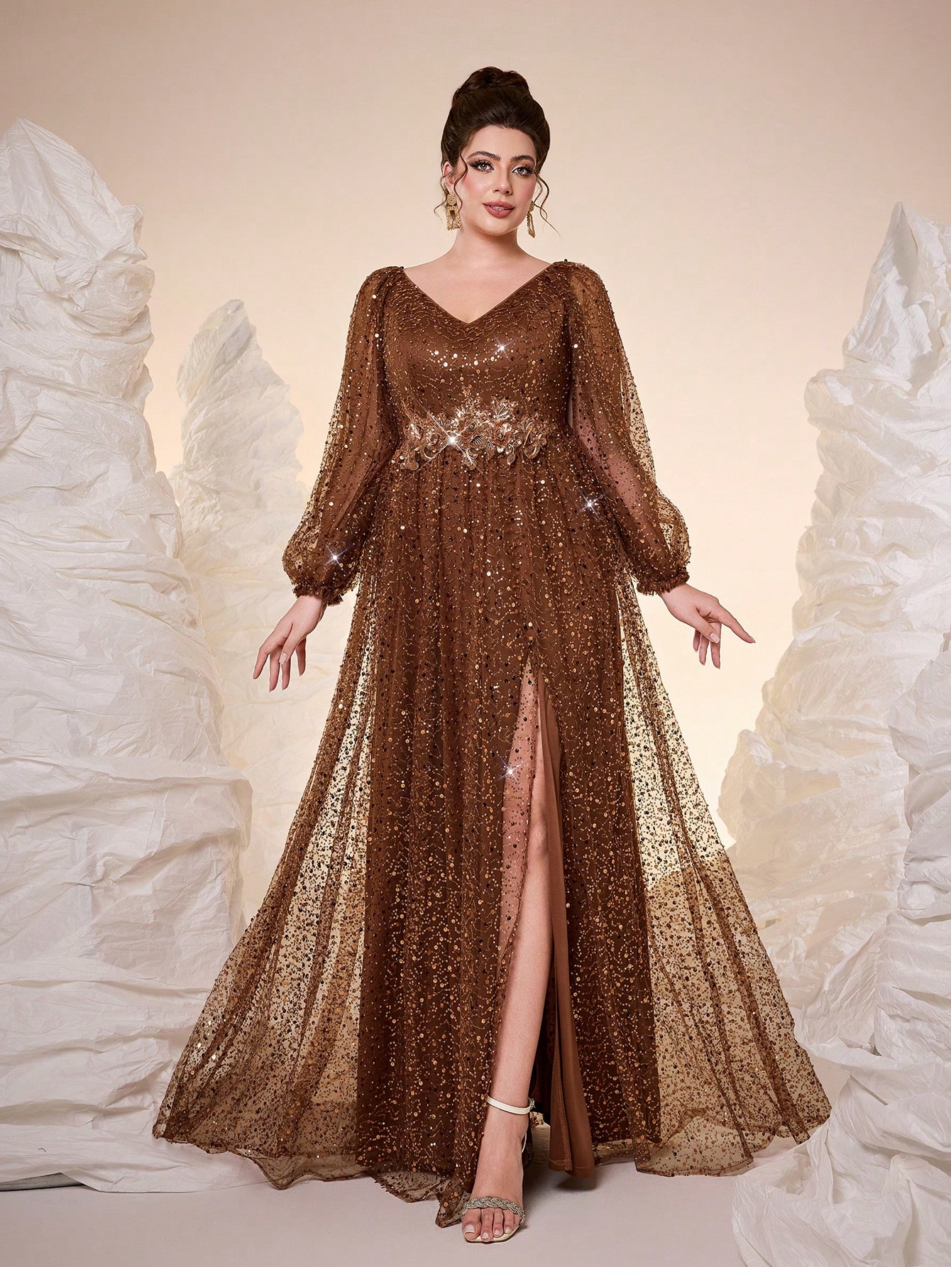 [Copy]Leely Plus Women's Elegant V Neck Bishop Sleeve Party Dresses