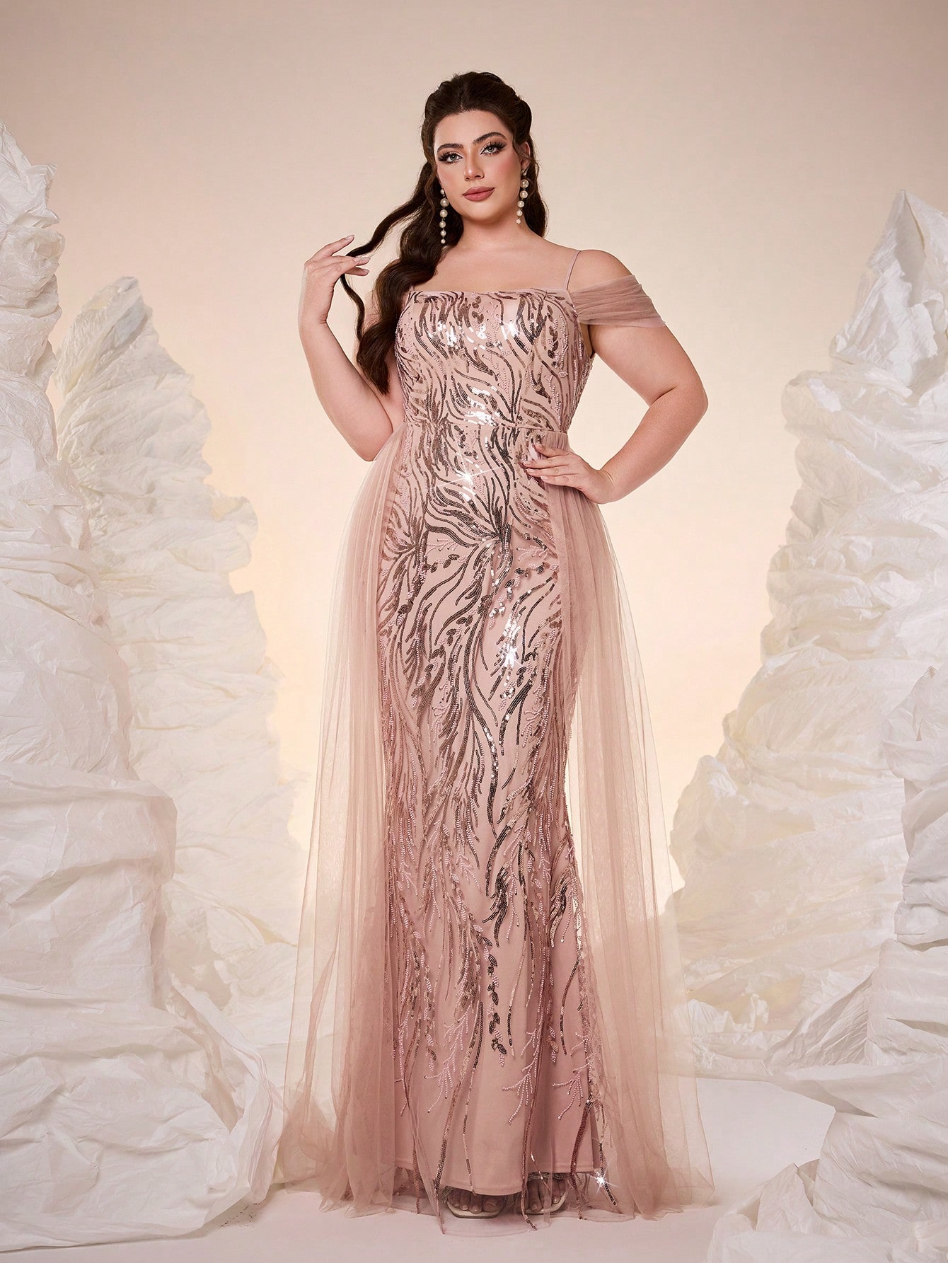 Leely Plus Women's Elegant Off The Shoulder Sleeveless Party Dress