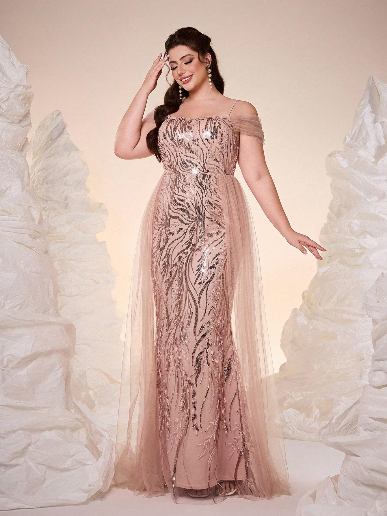 Leely Plus Women's Elegant Off The Shoulder Sleeveless Party Dress
