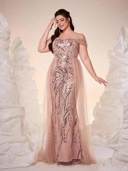 Leely Plus Women's Elegant Off The Shoulder Sleeveless Party Dress