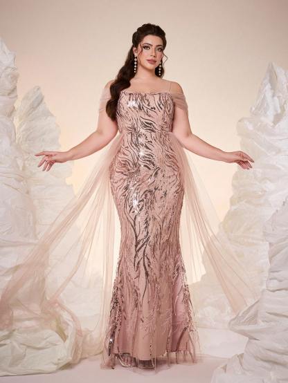 Leely Plus Women's Elegant Off The Shoulder Sleeveless Party Dress