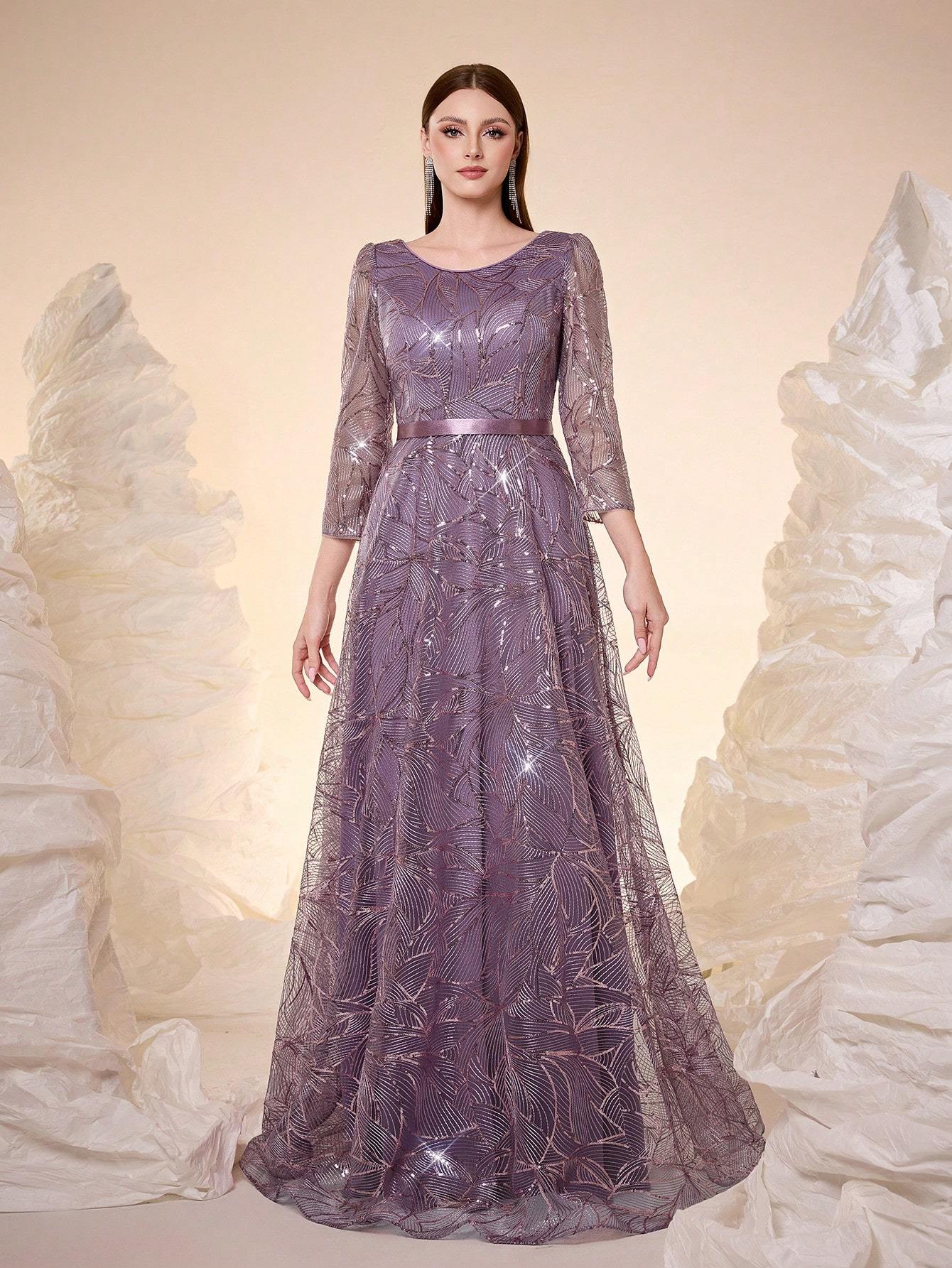 Leely Round Neck Long Sleeve Prom Dress