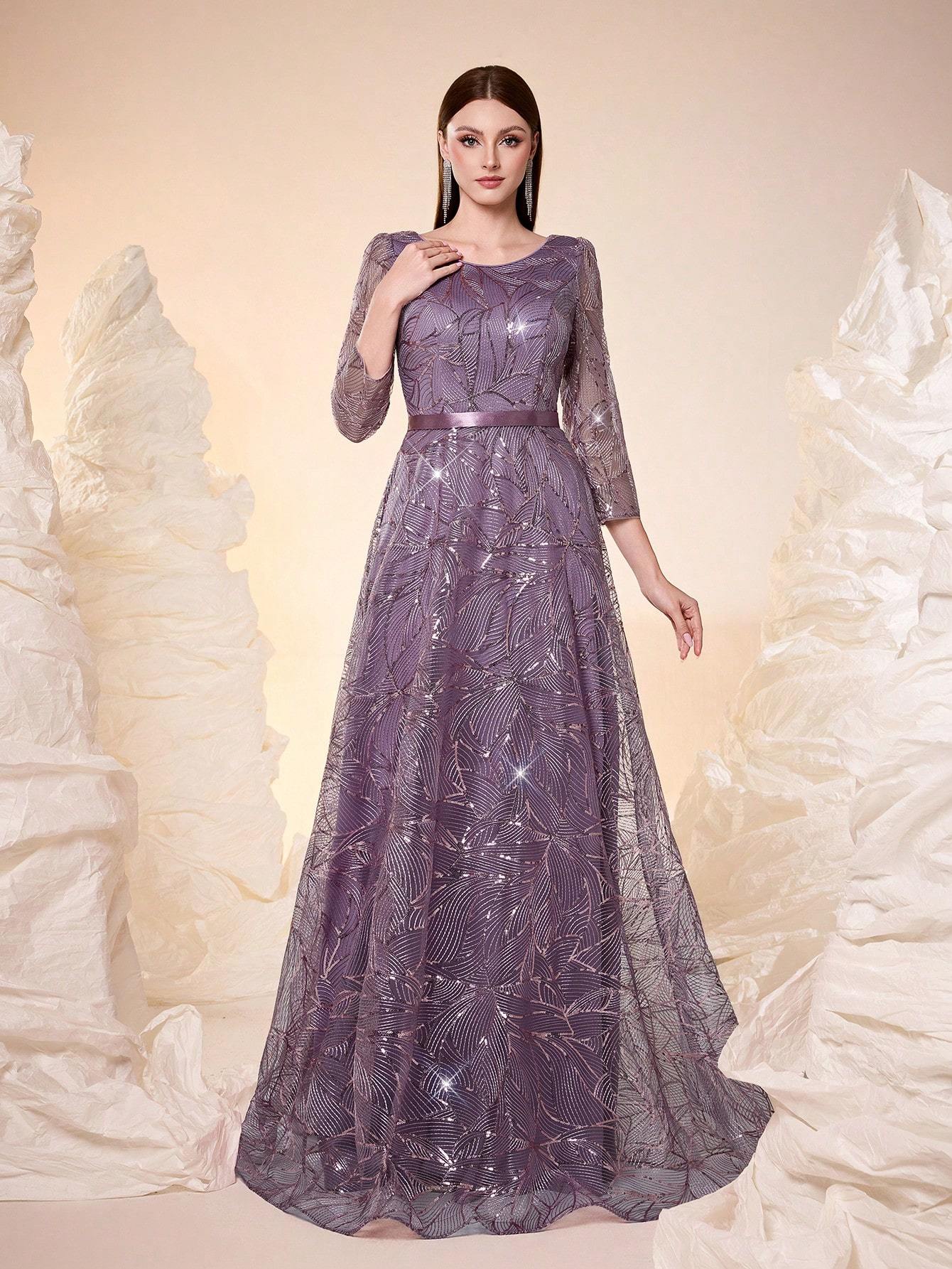 Leely Round Neck Long Sleeve Prom Dress