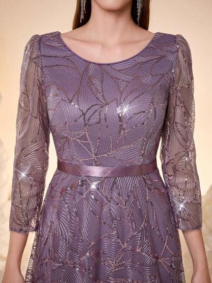 Leely Round Neck Long Sleeve Prom Dress