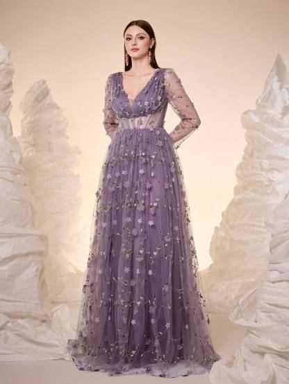 Leely V Neck Long Sleeve Prom Dress