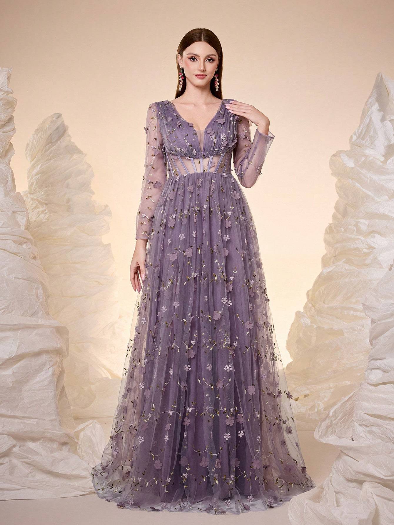 Leely Women's Elegant Sweetheart Cloak Sleeve Lace A-Line Dress