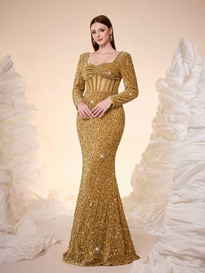 Leely Sweetheart Long Sleeve Prom Dress