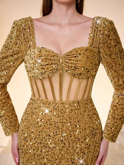 Leely Sweetheart Long Sleeve Prom Dress