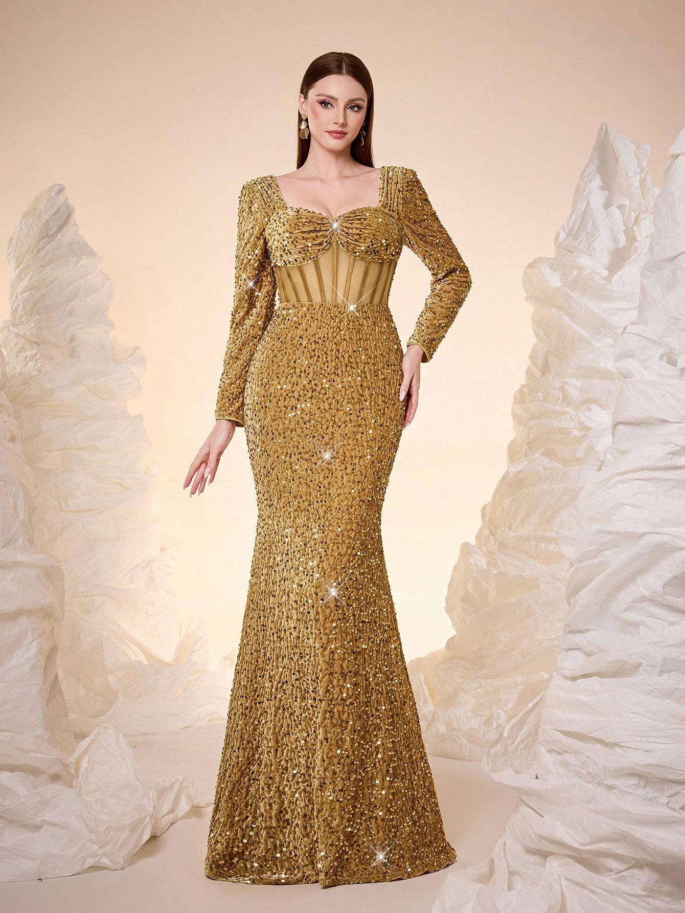 Leely Sweetheart Long Sleeve Prom Dress