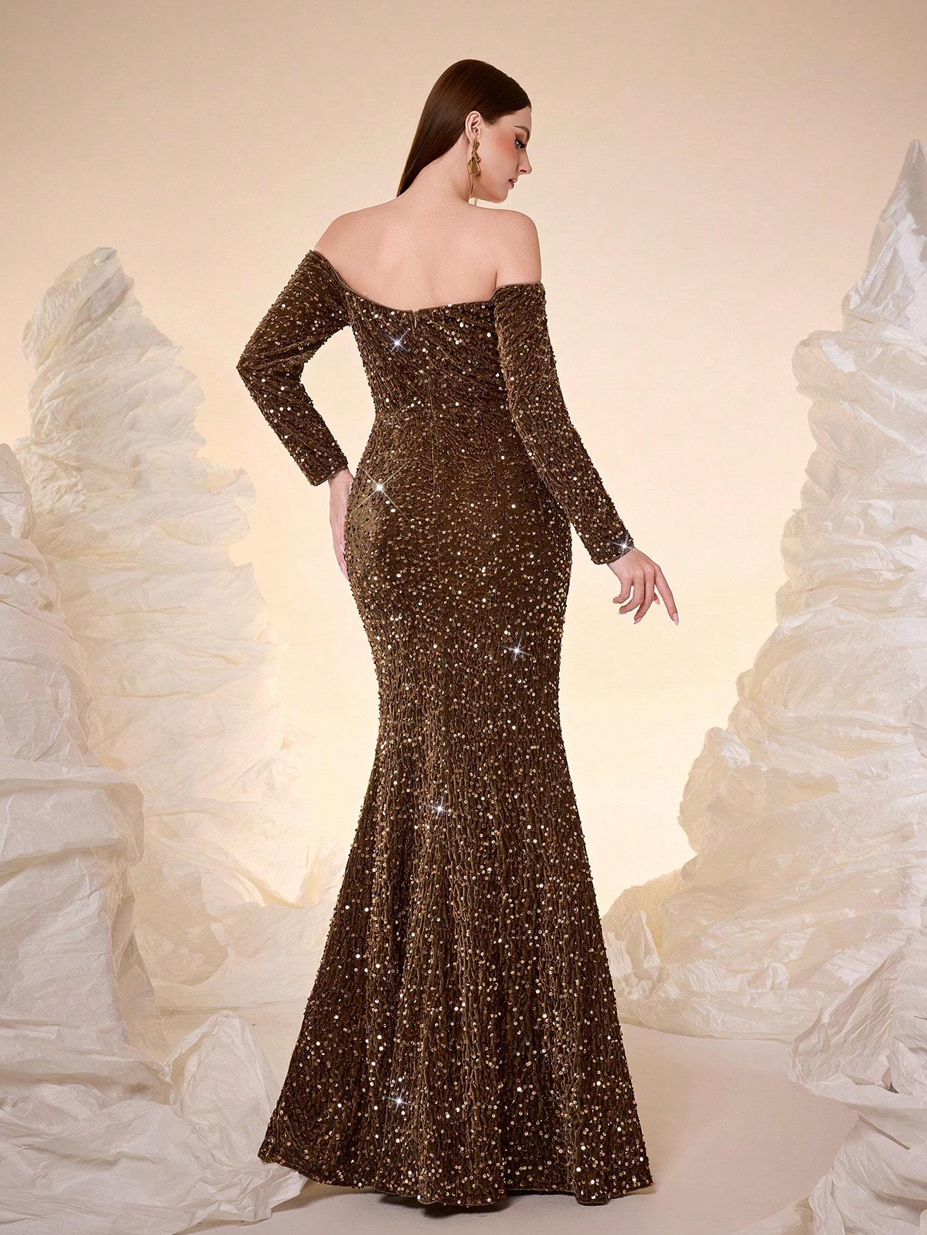 Leely Off The Shoulder Long Sleeve Prom Dress