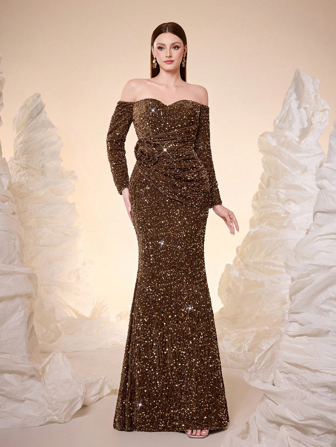 Leely Off The Shoulder Long Sleeve Prom Dress