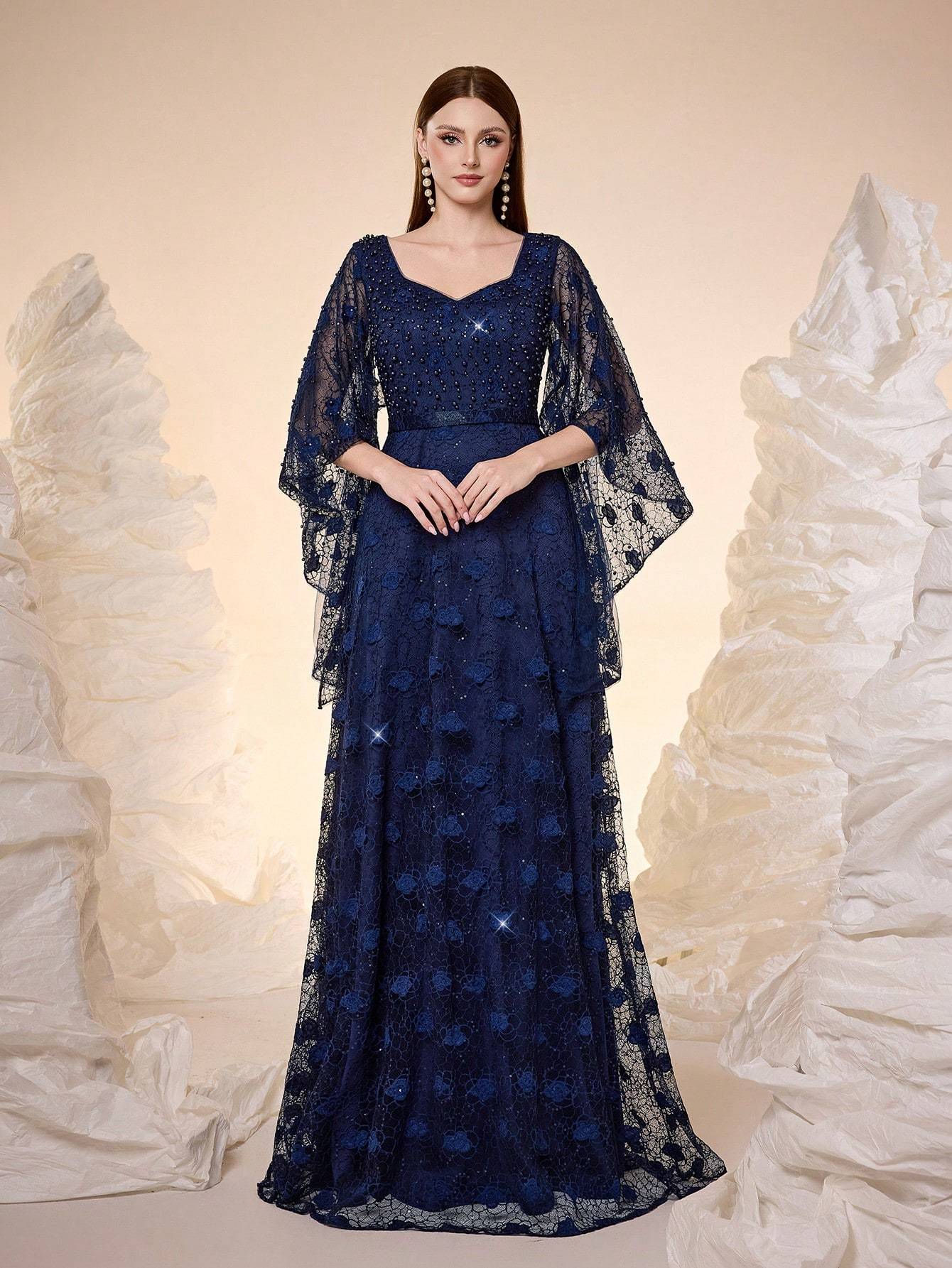 Leely Women's Elegant Sweetheart Cloak Sleeve Party Dress