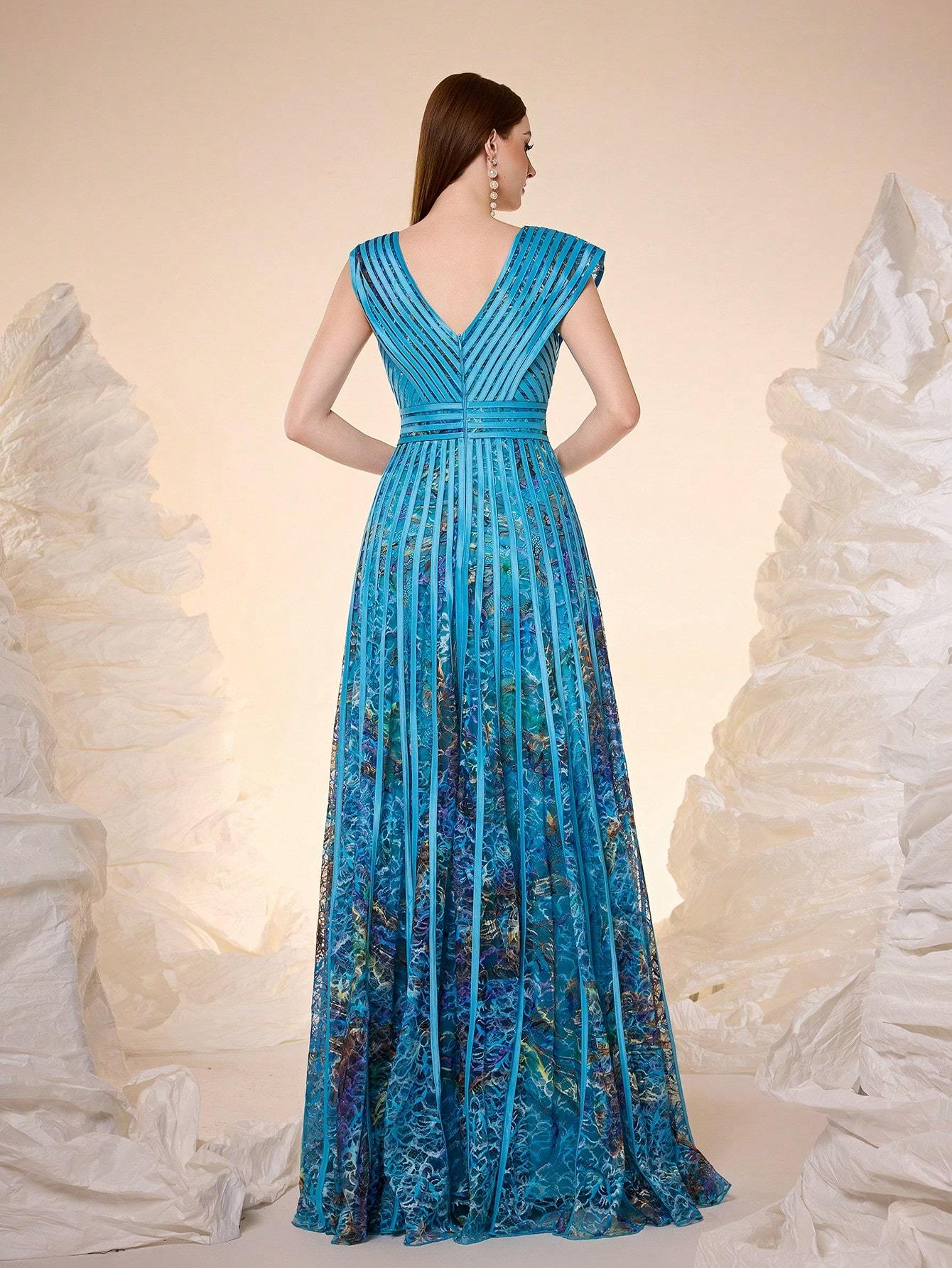 Leely Women's Elegant V Neck Sleeveless Prom Dress