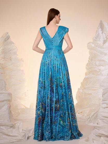 Leely Women's Elegant V Neck Sleeveless Prom Dress