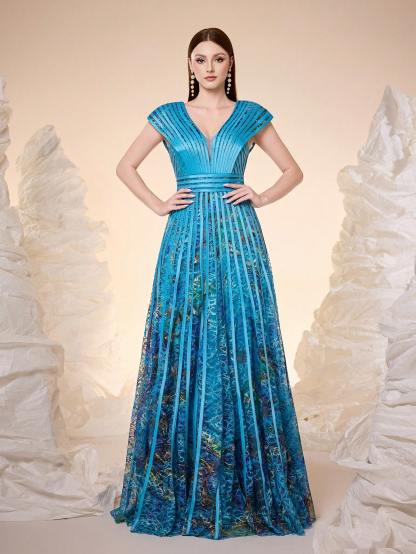 Leely Women's Elegant V Neck Sleeveless Prom Dress