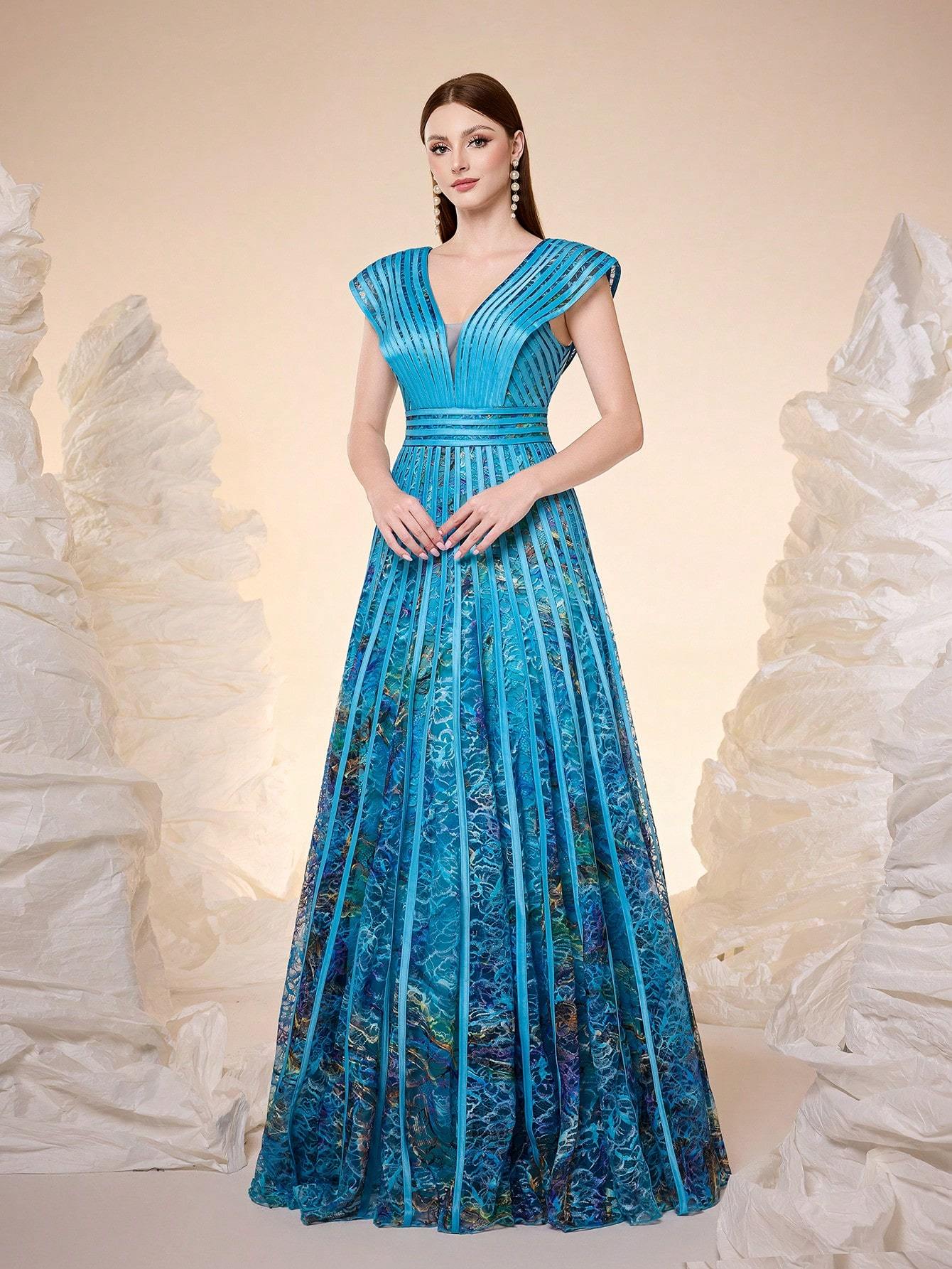 Leely Women's Elegant V Neck Sleeveless Prom Dress