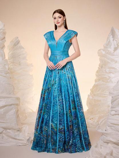 Leely Women's Elegant V Neck Sleeveless Prom Dress