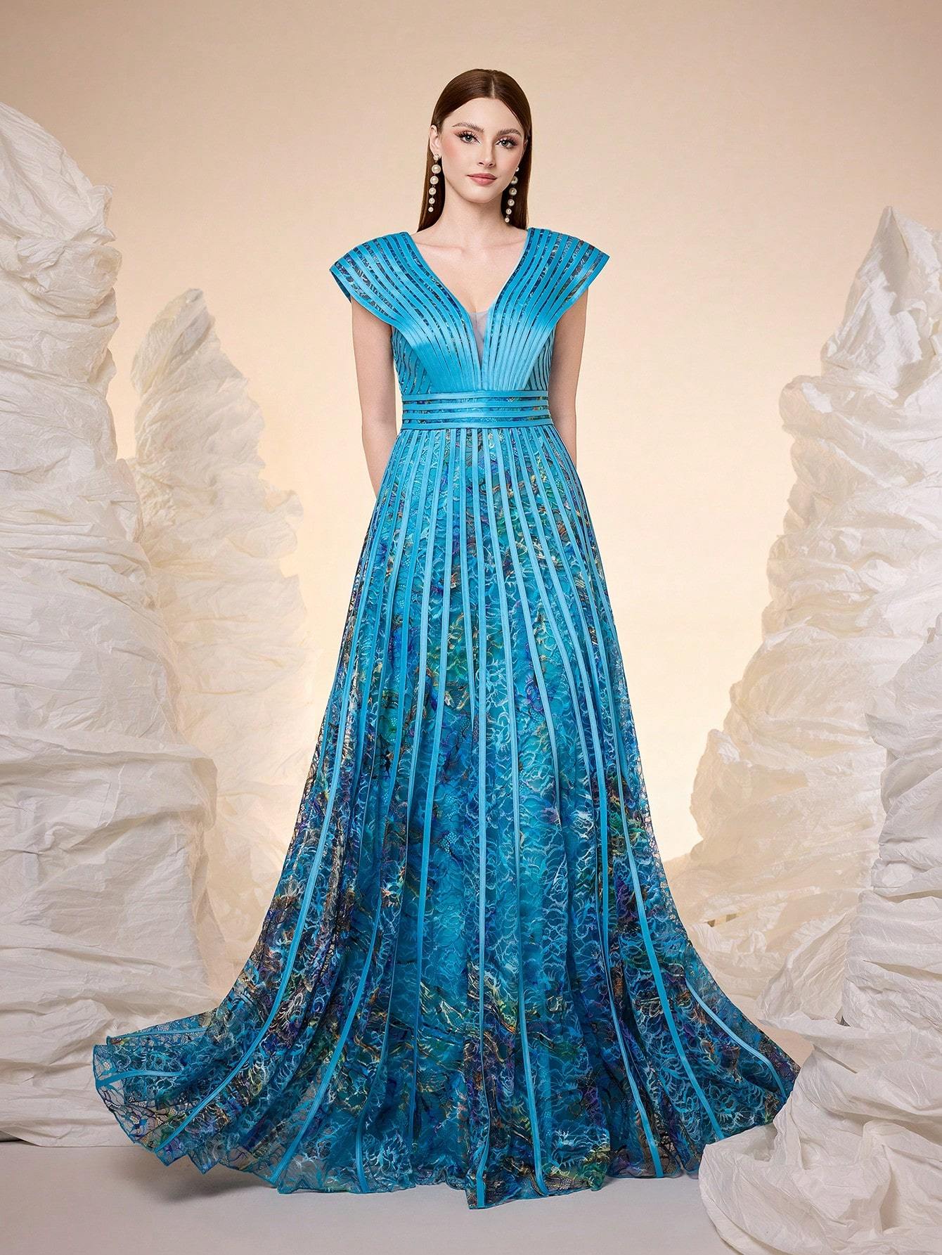 Leely Women's Elegant V Neck Sleeveless Prom Dress