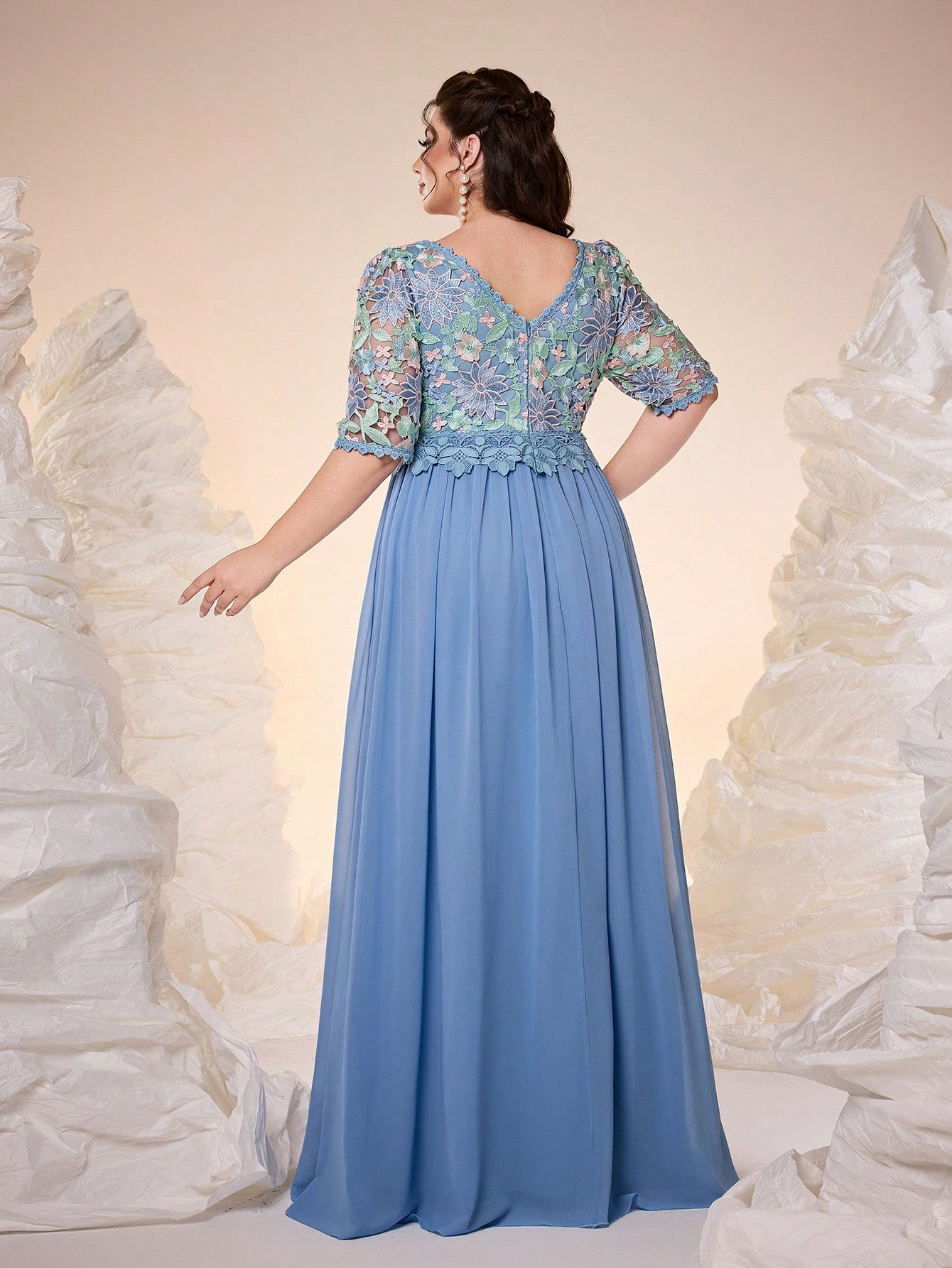 Leely Plus Women's Elegant V Neck Half Sleeve A-line Party Dress