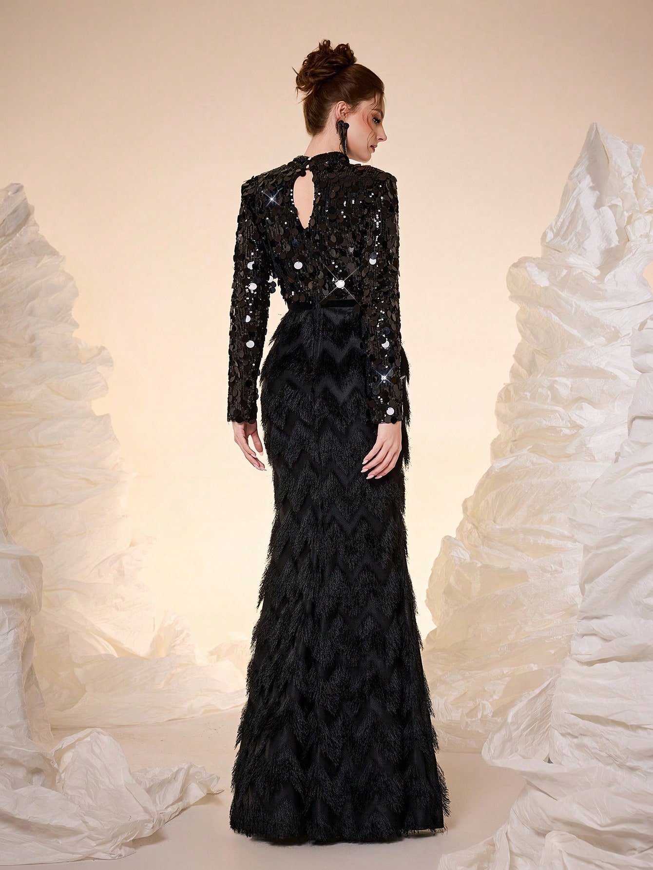 Leely Halter Long Sleeve Prom Dress