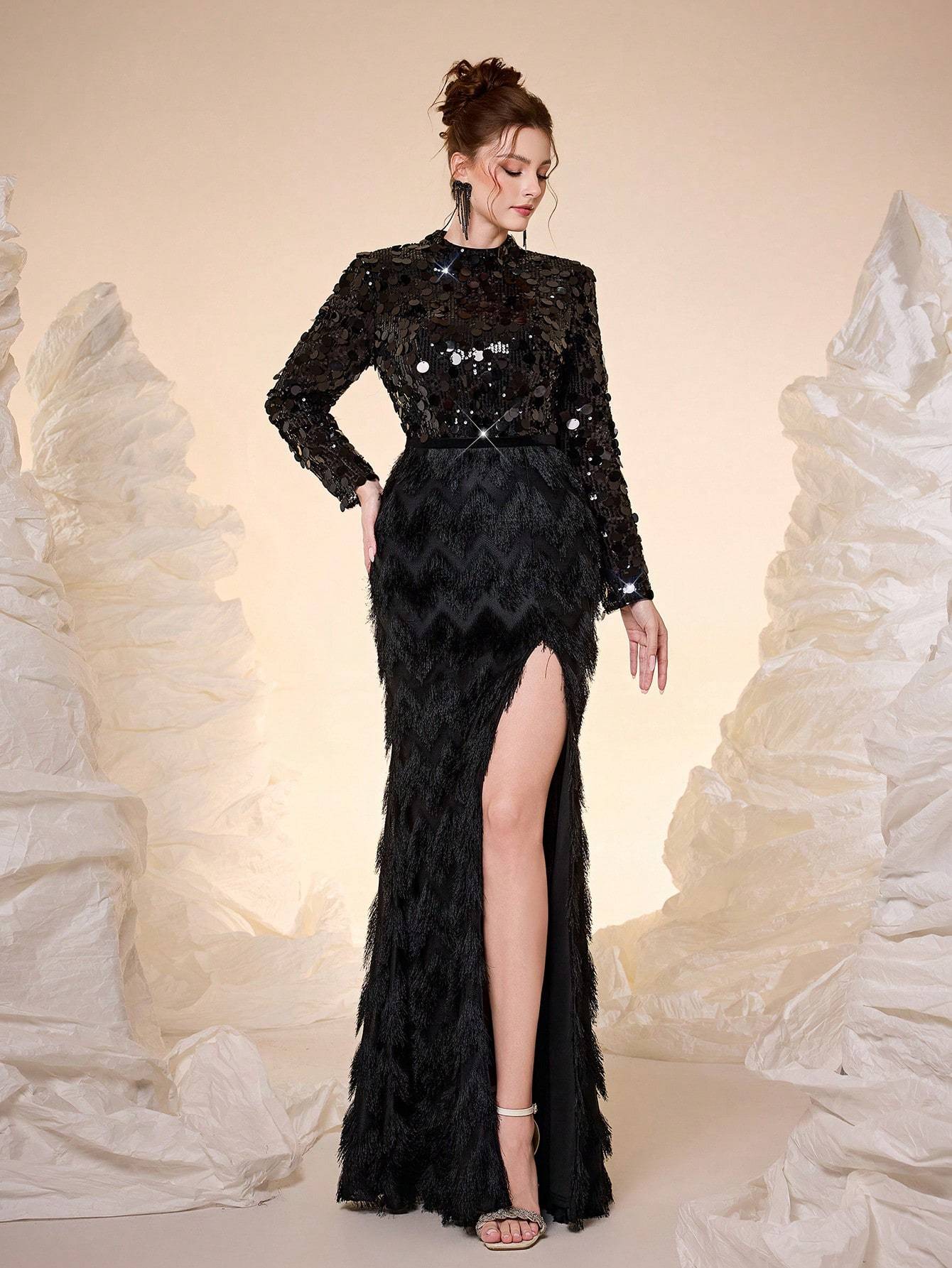 Leely Halter Long Sleeve Prom Dress