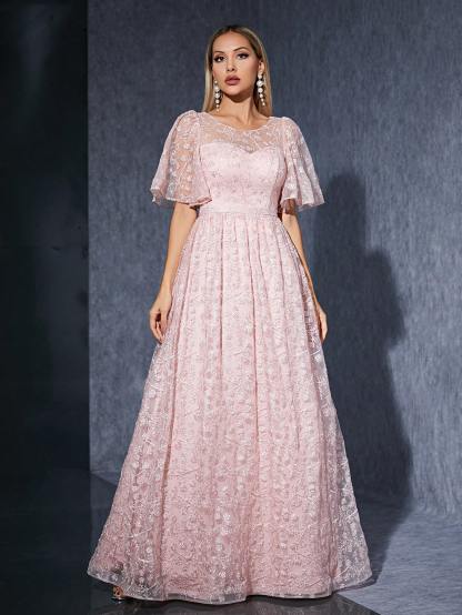 Leely Women's Elegant Sweetheart Cloak Sleeve Lace A-Line Dress