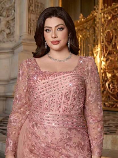 Leely Plus Women's Elegant Queen Anne Neckline Long Sleeve Mermaid Party Dress