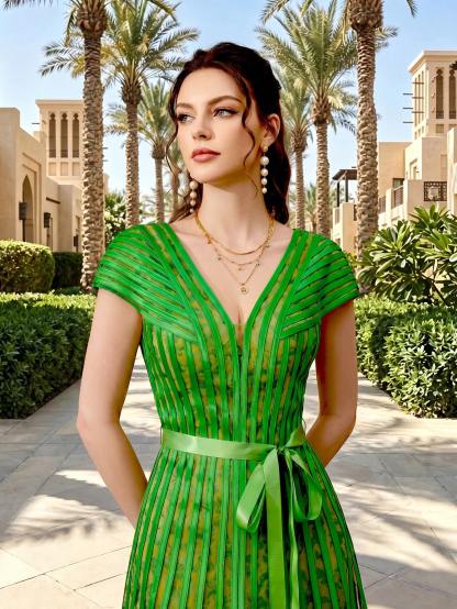 Leely Women's Elegant V Neck Cap Sleeve Party Dress