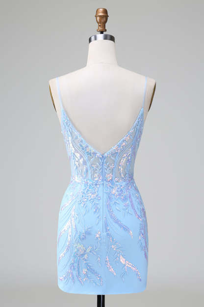 Homecoming Dress: Sparkly Lilac Blue Corset with Open Back & Embroidery