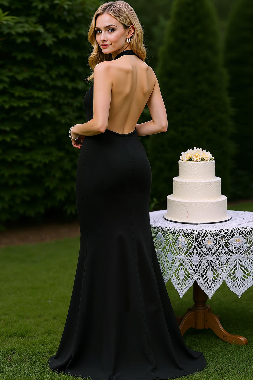 Modecrush Black Spandex V-Neck Sheath Long Dress