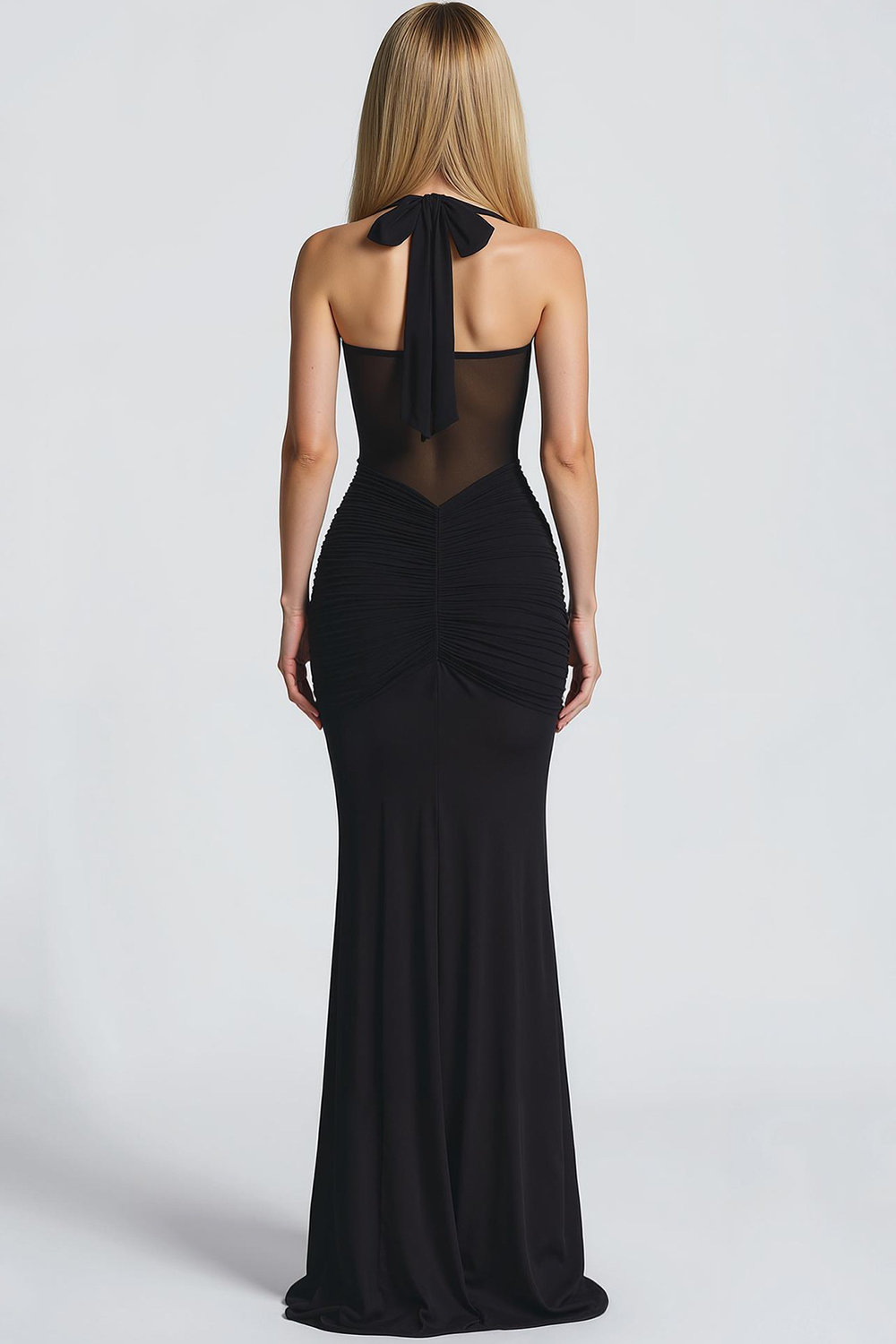 Modecrush Black Pleated Spandex Sweetheart Long Formal Dress