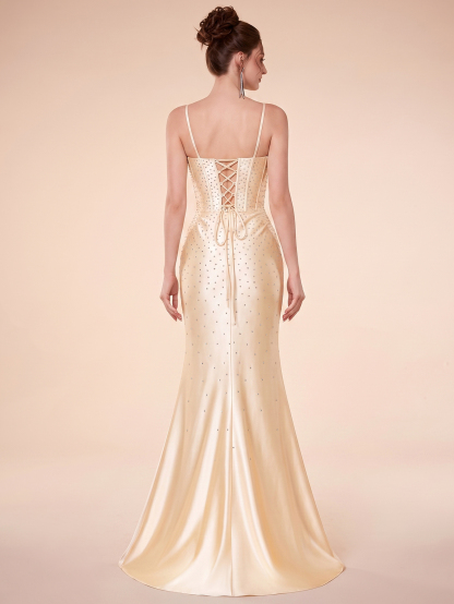 Leely Elegant Spaghetti Straps Sleeveless Evening Gown