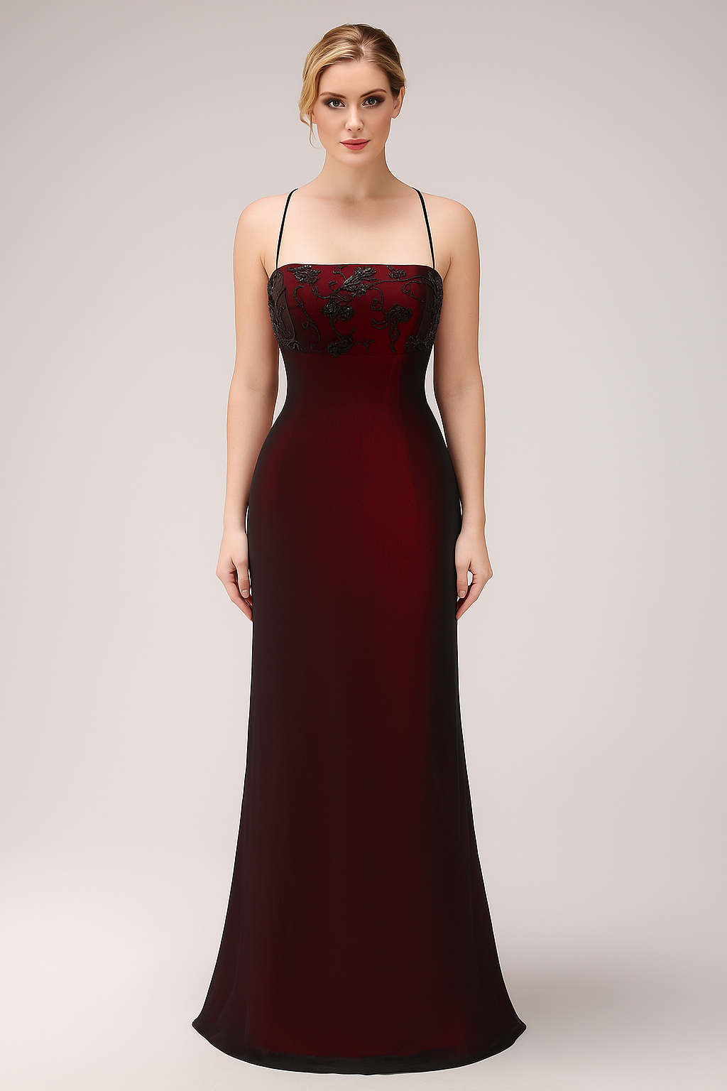 ModecrushBlack Red Spaghetti Straps Mermaid Maxi Dress with Beading