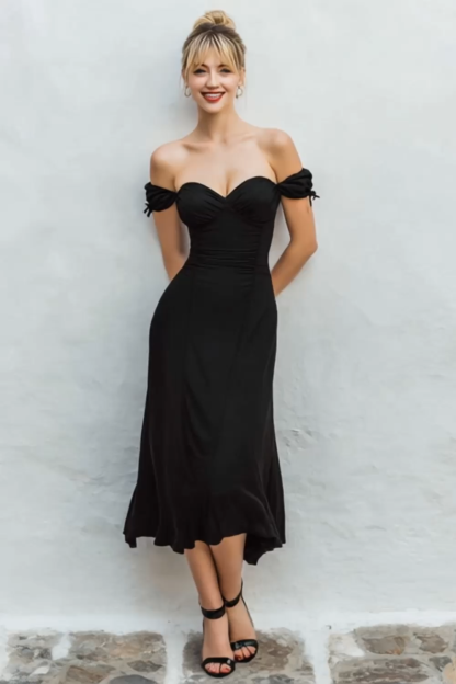 Modecrush Black A-Line Off the Shoulder Long Formal Dress