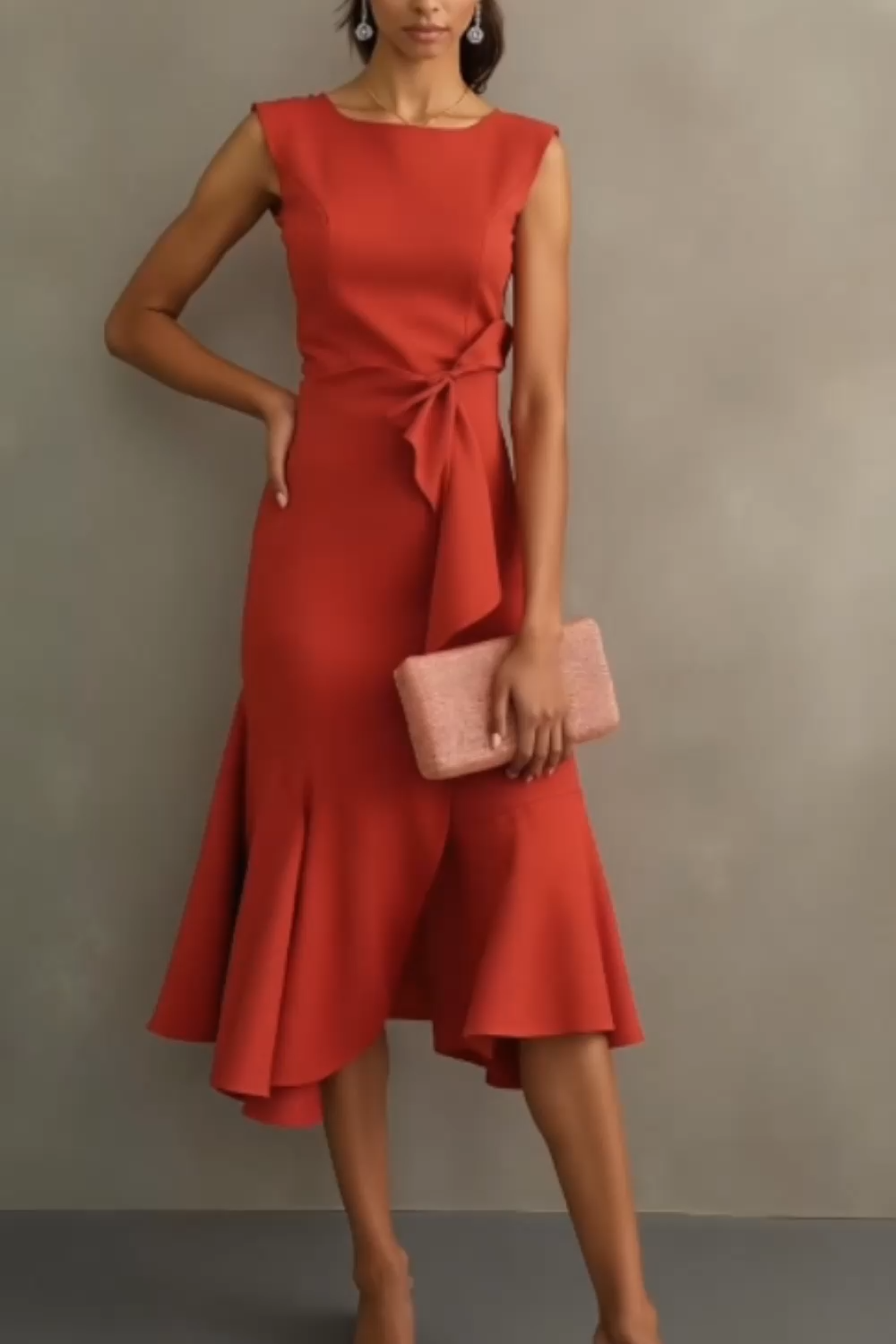 Modecrush Red A-Line Crew Neck Formal Dress with Ruffles