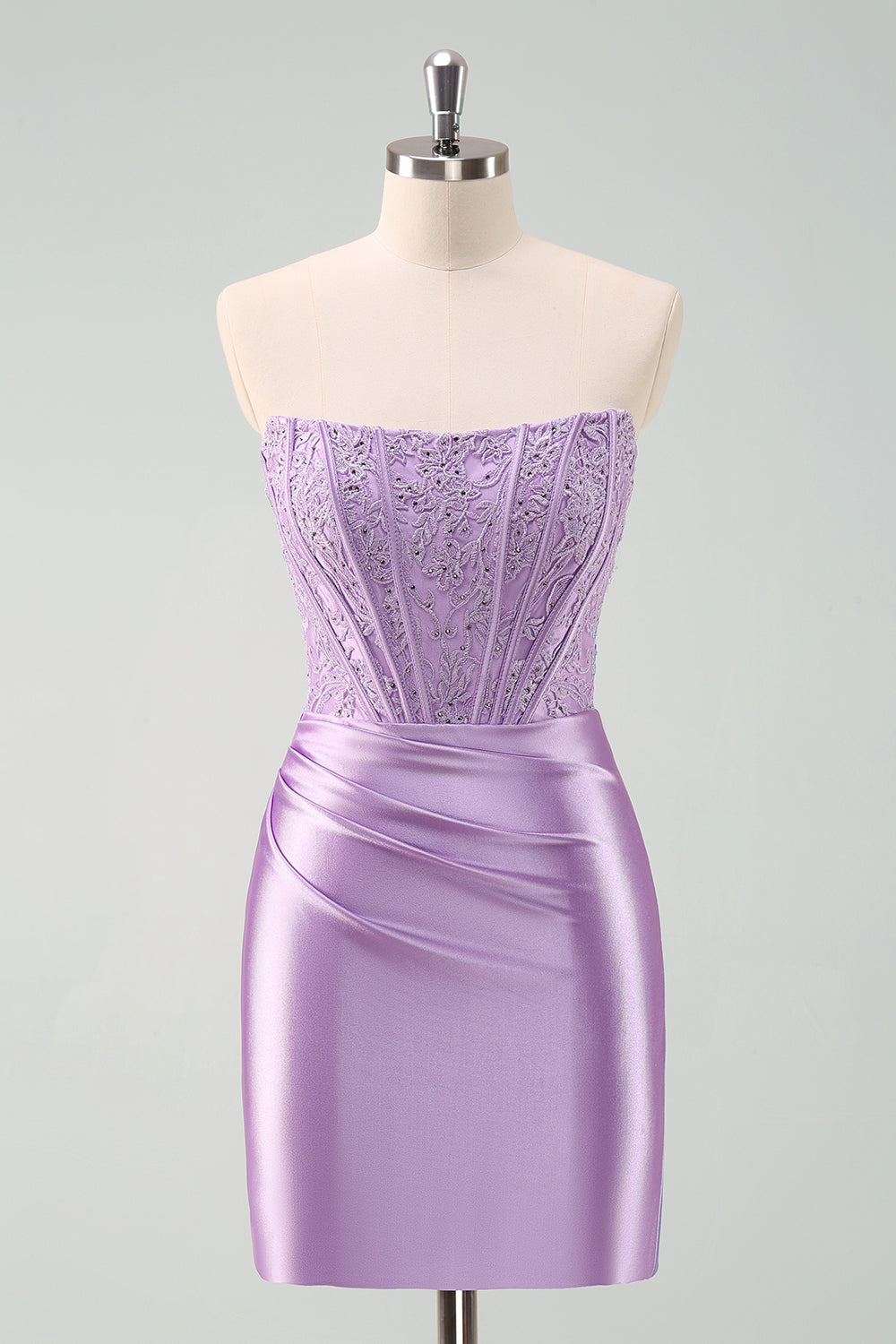 ZAPAKA Women Sparky Purple Short Homecoming Dress with Lace Strapless Bodycon Cocktail Dress