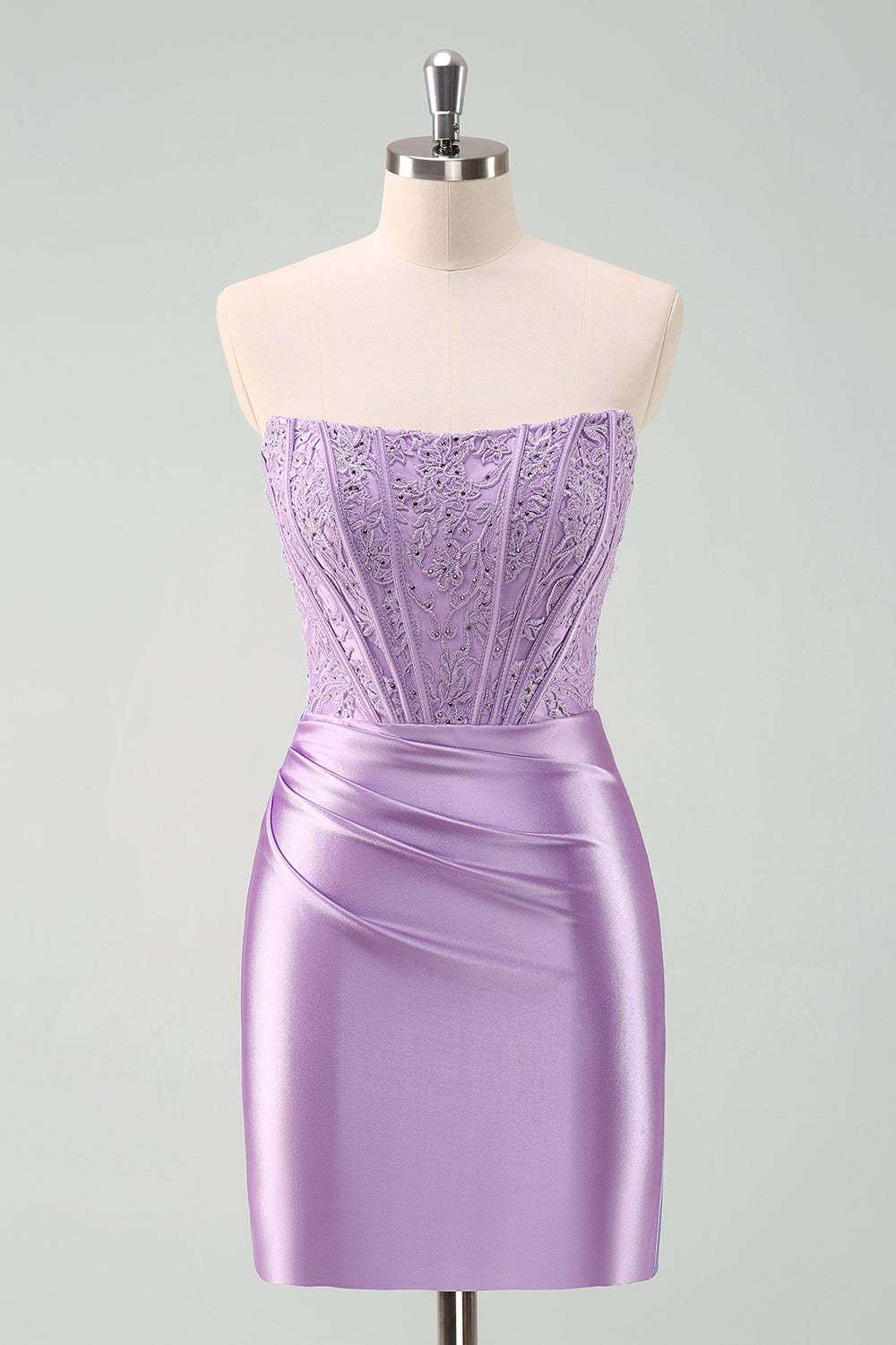 ZAPAKA Women Sparky Purple Short Homecoming Dress with Lace Strapless Bodycon Cocktail Dress