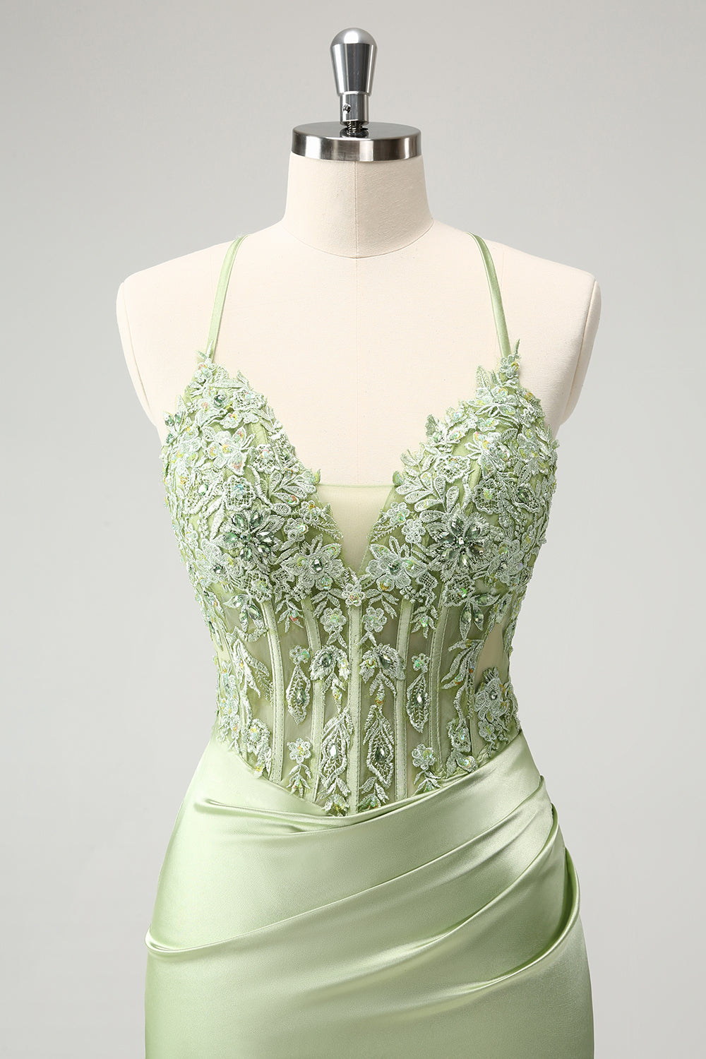 Glitter Green Homecoming Dress with Spaghetti Straps & Beaded Appliques