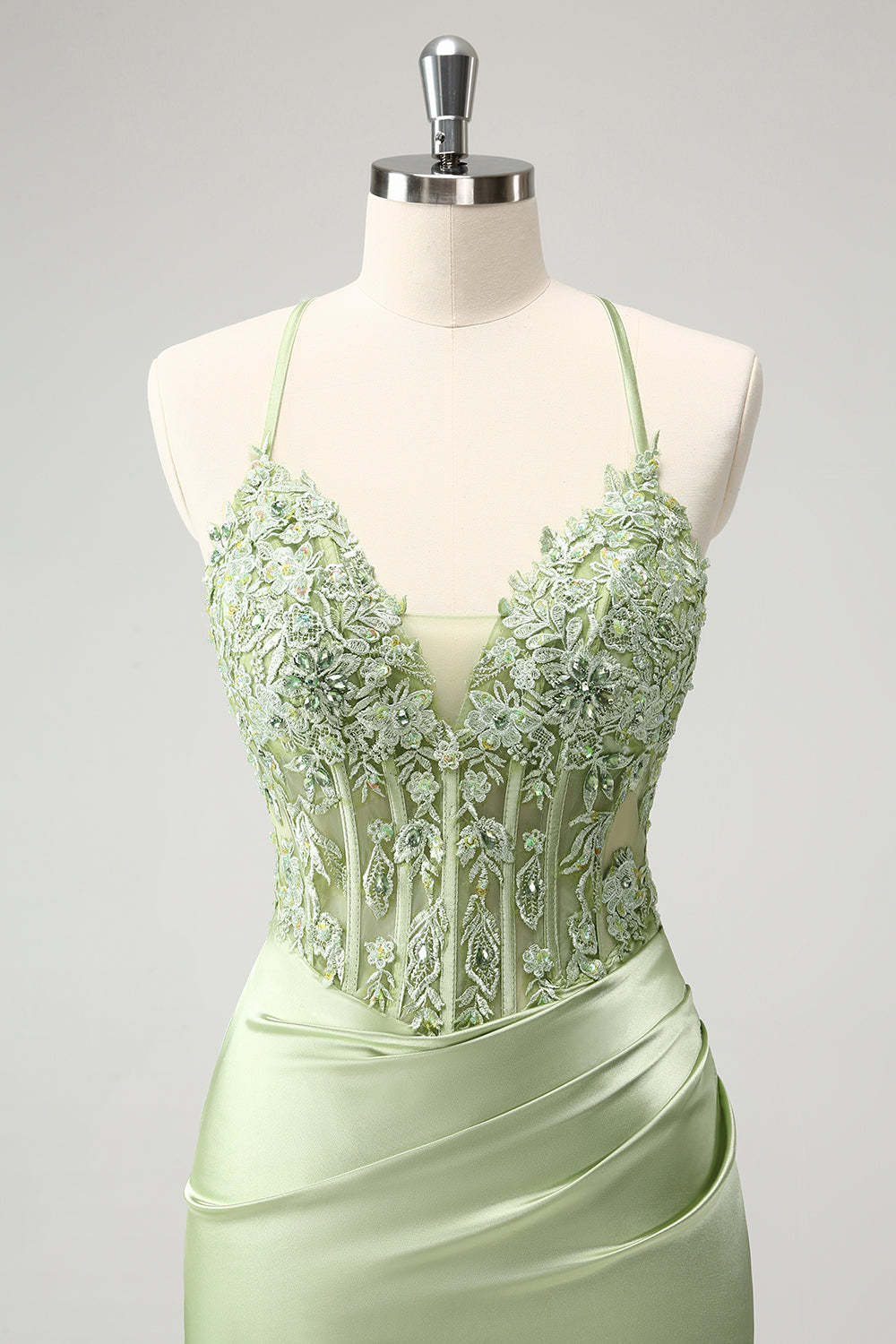 Glitter Green Homecoming Dress with Spaghetti Straps & Beaded Appliques