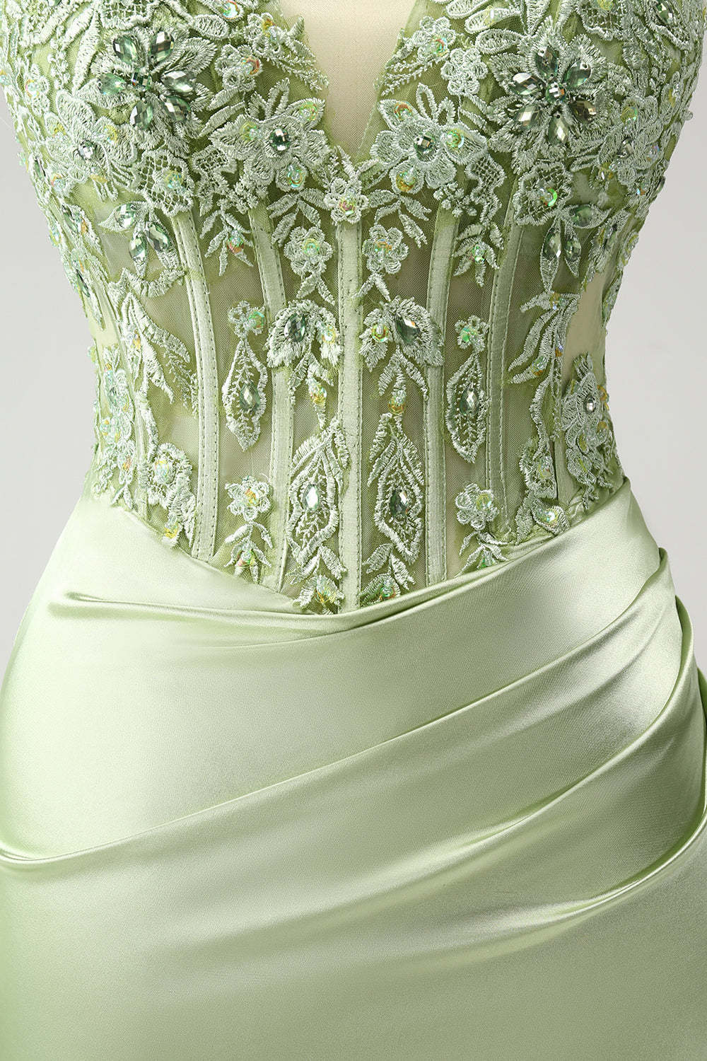 Glitter Green Homecoming Dress with Spaghetti Straps & Beaded Appliques