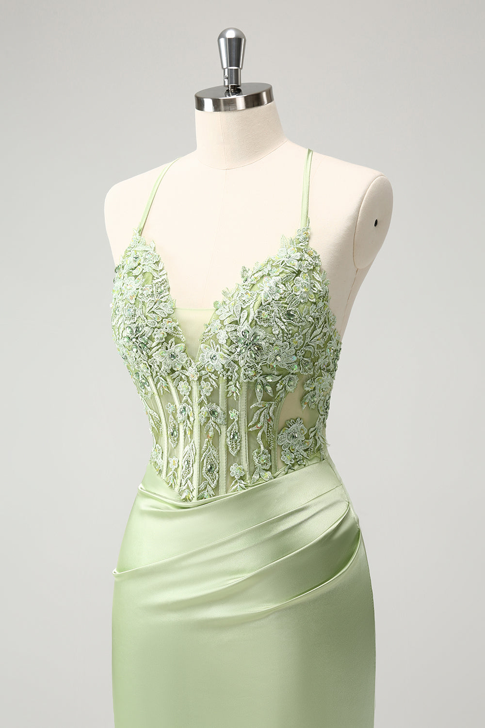 Glitter Green Homecoming Dress with Spaghetti Straps & Beaded Appliques